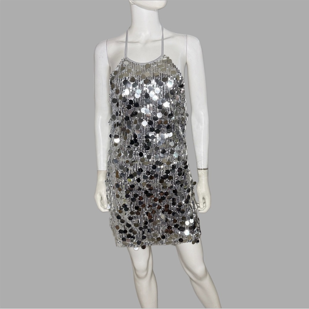 Know One Cares Silver Sequin Halter Neck Mini Dress‎